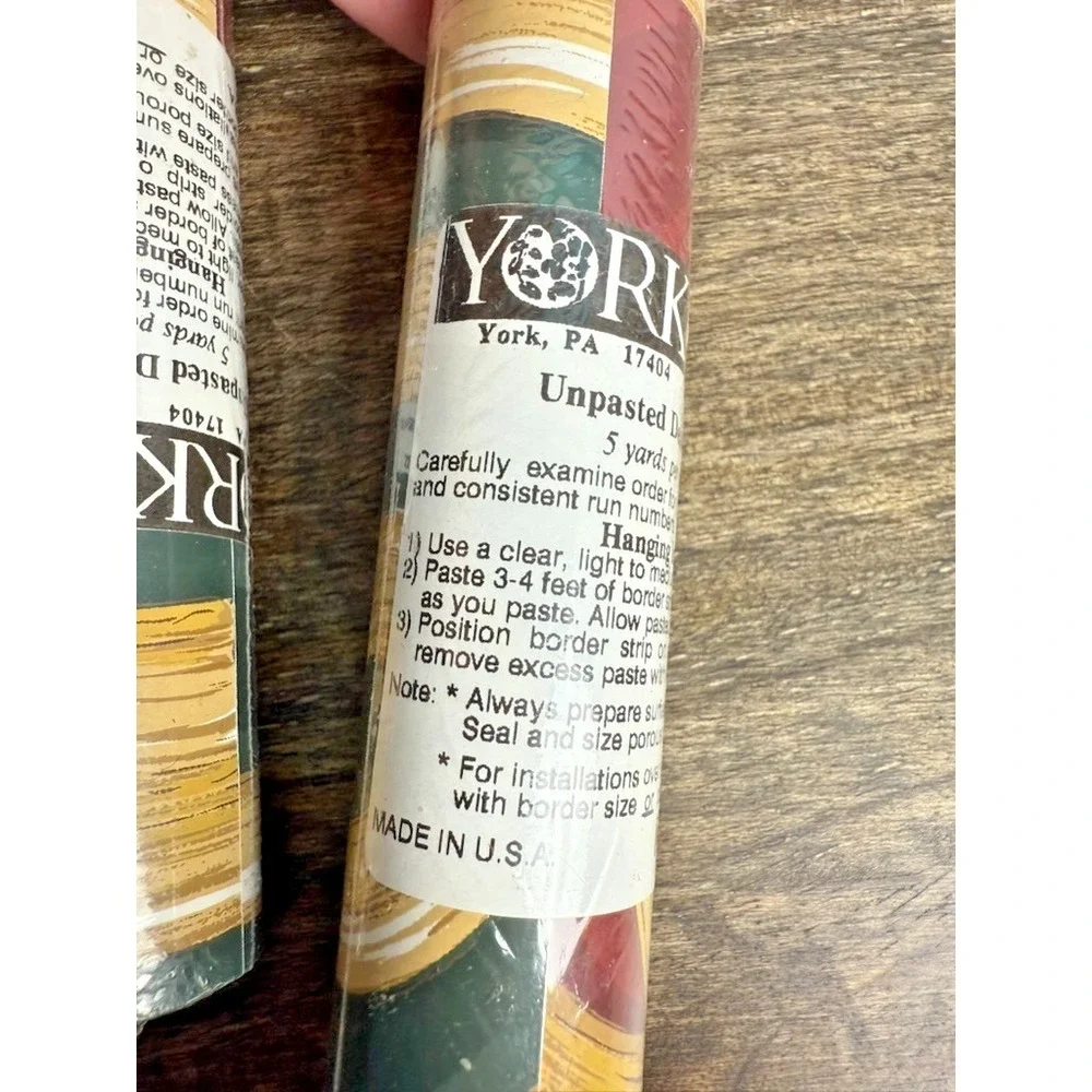 Vintage York Wallpaper Border Southwestern Brushstroke Burgundy Green NOS - 3